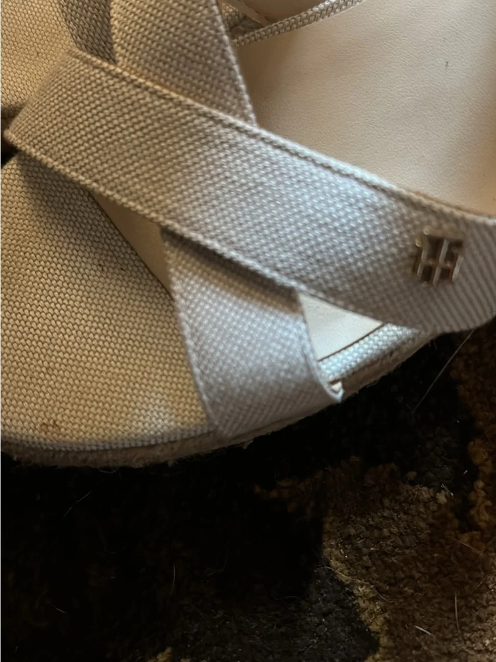 Tommy Hilfiger Cream Woven Espadrille Wedge Sandals